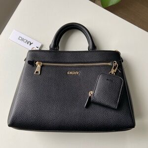 DKNY Black Satchel with Gold Accents
